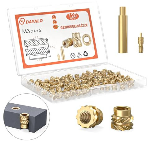 Dayalo M3 Gewindeeinsatz, 120 Stück M3x4x5 Einpressmuttern für 3D Druck Zubehör, Messing Gewindebuchsen, Durch Wärme in 3D-Druck-Teile aus Kunststoff Einsetzbar