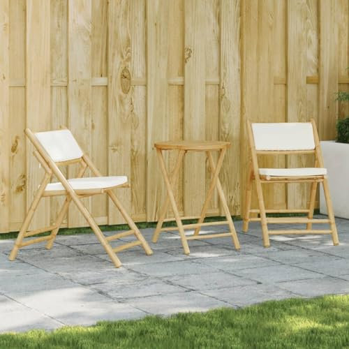 Xichuzi 3-TLG. Bistro-Set Klappbar mit Cremeweißen Kissen Bambus, Gartenset Tisch Und Stühle, Balkon Möbel Für Kleinen Balkon, Terrassenmöbel, Balkonset, Balkonmöbel - 3208939