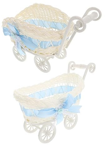 WATIIFUFU 2stücke Imitation Rattan Woven Basket Süßigkeiten Aufbewahrung Korb Wagenform Für Hochzeitsdekoration Und Partygeschenke Blauer Farbton