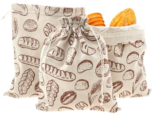 BAODBF 3Pcs Linen Bread Bag Keep Bread Fresh Bread Storage Bags 30×38cm Natural Linen Bread Bag Eco Bread Bag for Bread,Potatoes,Onions