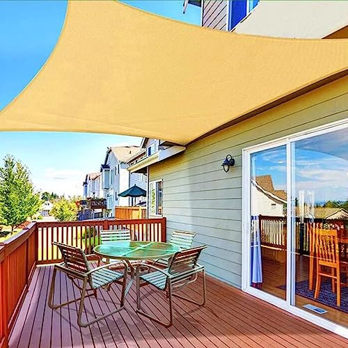 Tenda a vela impermeabile per esterni, 6 x 8 m, beige, per patio, blocco UV, tenda da giardino con occhielli di grandi dimensioni, telo ombreggiante per protezione solare