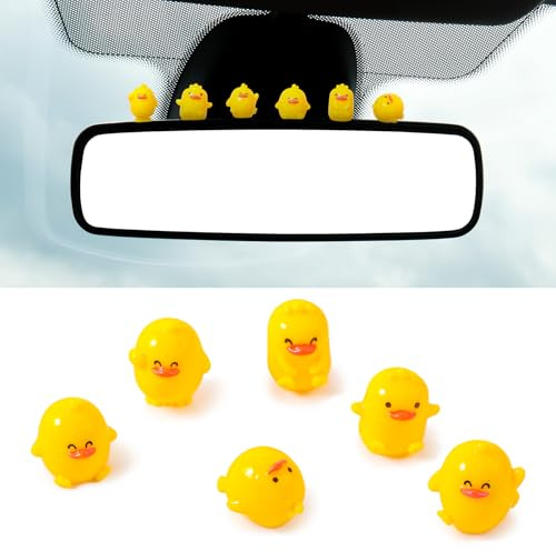 Mabor 6 Stück Mini Enten Auto Innenraum Deko | Cute Mini Figur Dekoration Rückspiegel Dekoration für Kleine Ente Autozubehör Schmücken mit Punktaufklebern