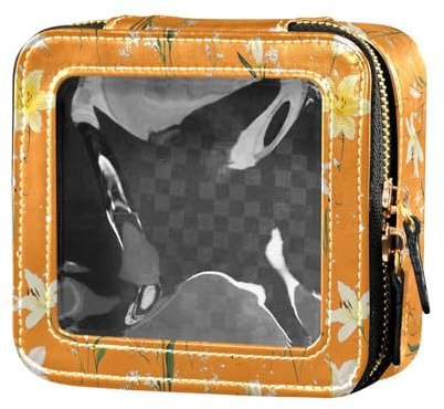 linqin Trousse de maquillage de voyage transparente pour femme Motif lys orange et blanc, Lys blanc orange, 1 size
