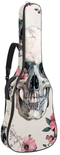 Gitarrentasche in voller Größe, 101,6 cm, 104,4 cm, 106,7 cm, Tragetasche für E-Bass, klassische Gitarre, Totenkopf mit bunten Blumen, ästhetisches Muster, Mehrfarbig 04, 42.9x16.9x4.7 in, Lässiger
