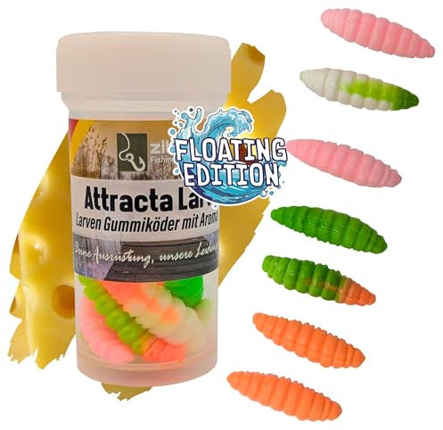 Zite Fishing Attracta Larv Floating | 8 Stück Aromatisierte Gummiköder Forellen-Angeln | Künstliche Larven Rotationsköder Auftreibende Wirkung | Phthalatfrei & Nachhaltig (Schock-Mix Käse)