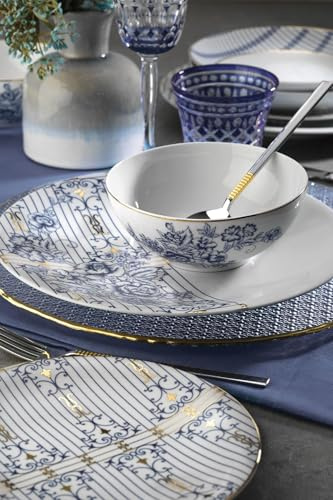 Elegant middagsset med 16 delar, 100% porslin | Innehåller 4 serviceplattor (25 cm), 4 tallrikar (20 cm), 4 skålar (14 cm), 4 muggar (8 cm) | Perfekt för snygg middag