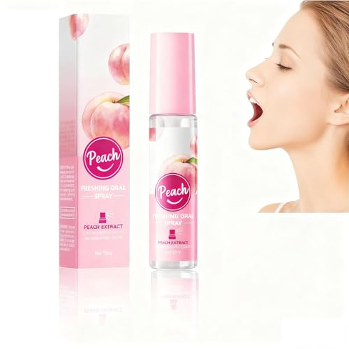 Mundspray Gegen Mundgeruch mit Pfirsichgeschmack, Erfrischendes Atemspray mit Natürlicher Formel für Nachhaltig Frischen Atem, Tragbares Mundpflege Spray für Unterwegs, Sanfte Mundgeruch Pflege, 20ML