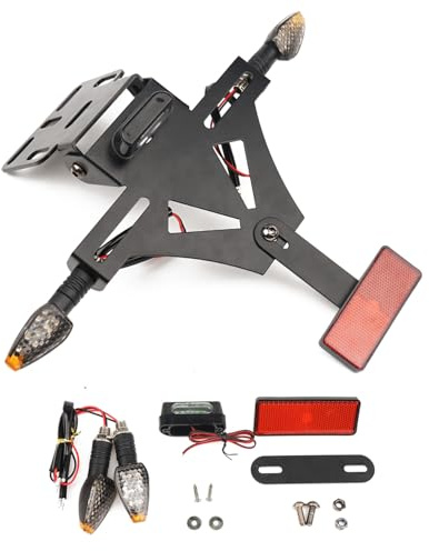 Letgoing Universeller Motorrad-Kennzeichenhalter mit E50 LED-Beleuchtung & Blinkerfunktion Verstellbarer Neigungswinkel Aluminium-Kennzeichenhalter für CB650R/CBR650R YZF R1/R3/R6/R25 MT-07