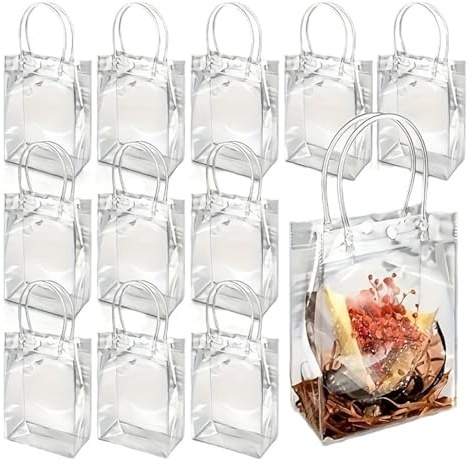 30 Stück Klare Geschenktüten mit Griff, 15 x 13 x 7 CM wiederverwendbare PVC-Verpackungstüten, Transparente Geschenk Verpackung für Hochzeit, Babyparty, Geburtstag, Weihnachtsfeier.