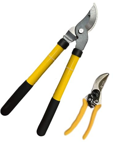 Professional Garden Shears Set 2 Piece | 38cm Lopper & 20cm Pruner with Carbon Steel Blades | Soft Grip Gardening Tools Set for Tree & Shrub Care