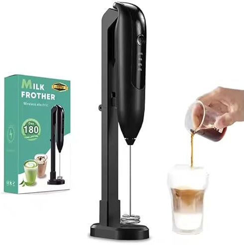 Mousseur à Lait Électrique Professionnel, Recharge Sans Fil, Double Spirale Inox, 2 Vitesses, Ultra Silencieux – Pour Café, Cappuccino, Latte, Matcha, Ube, Chocolat Chaud – avec Support