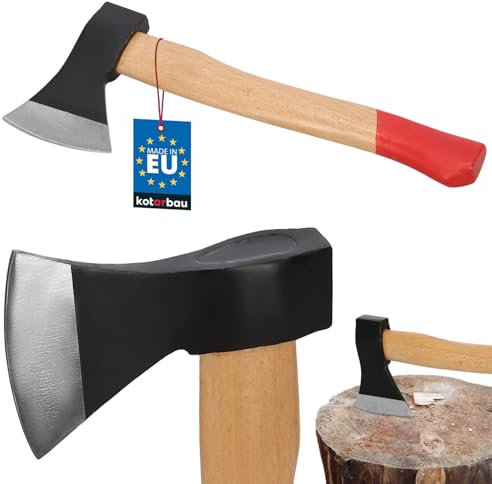 KOTARBAU® Ascia doppia per tagliare la legna 600 g in acciaio con manico in legno impregnato, accetta con protezione anti-taglio