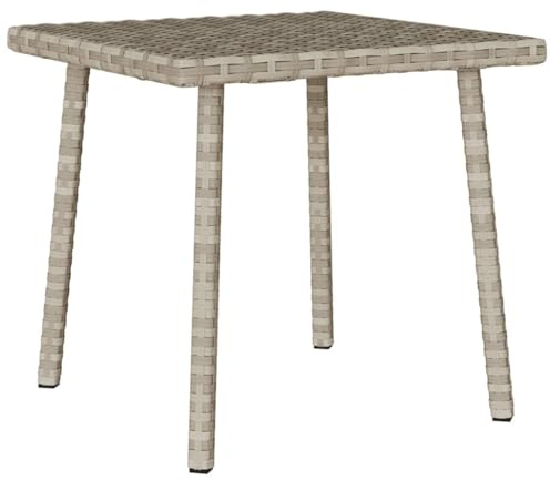 HaoChrymec Garten-Couchtisch Rechteckig mit PE-Rattan, Pulverbeschichteter Stahlrahmen, Beistelltisch für Outdoor, Loungetisch für Terrasse, Modern, Hellgrau, 40x40x37 cm