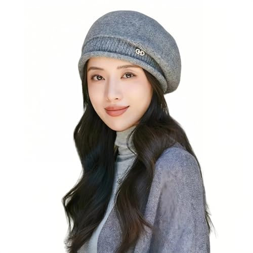Wintermütze Damen Baskenmütze Kunstwolle Strickmütze Klassische Französische Mütze Weiche Warme Barette Gestrickte Künstlermütze Beaniemütze Elegante Damenbaske Strickbaske für Herbst Winter