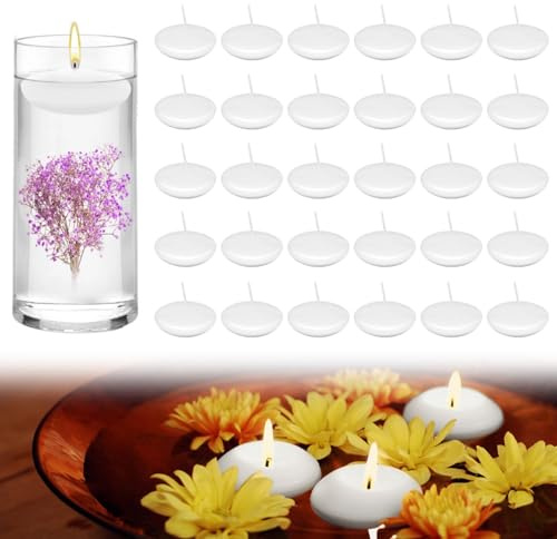 40 velas flotantes de 1,5 pulgadas de cera blanca, velas flotantes 1 hora