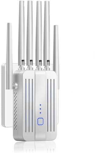 Répéteur WiFi, Amplificateur WiFi, Repeteur WiFi, 6 Antennes, 2 LAN Ports, WiFi Extender, Répéteur/Routeur Mode, Couverture Complète à 360°, Couverture Jusqu'à 300 m², pour la Maison et Le Bureau
