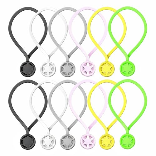 12 Pcs Wiederverwendbare Magnetische Kabelbinder, 194mm Silikon Magnet Kabelbinder Silikon Magnetische Kabel-Clips Multifunktionale Magnet Kabelclip Organizer für Kabelmanagement und Organisieren,Bunt