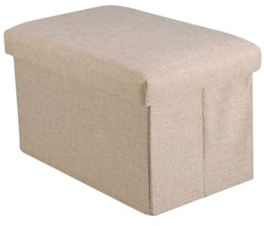 COLLBATH Banco Otomano Plegable de Lino Beige con Tapa Asiento y Baúl de Almacenamiento para Dormitorio y Salón Reposapiés Resistente para Juguetes y Libros Compacto y Fácil de Guardar