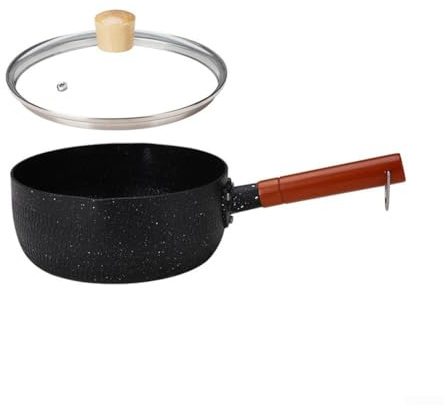 Honseadek Casseruola con coperchio in pietra in legno con manico Maifan e latte antiaderente, 18 cm/20 cm, in alluminio trasparente, per cucina anche (nero, 18 cm)