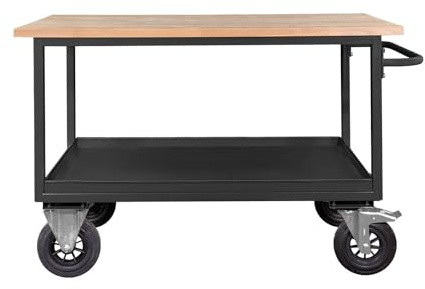 Abrollwerk Mobile Werkbank Anthrazit RAL 7016 – 1300 x 600 x 827 mm – 500 kg Traglast – Mobiler Arbeitstisch mit Ablageboden für Werkstatt, Garage & Industrie – Profi Werktisch mit Rollen