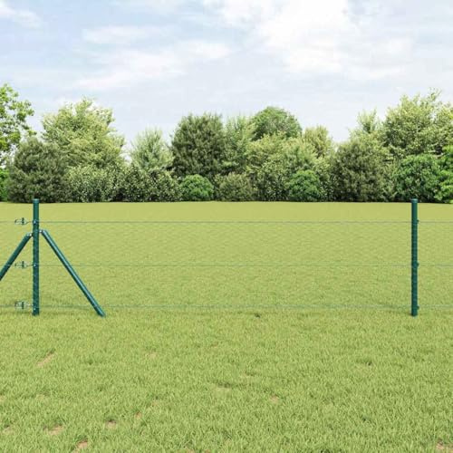 Valla de doble varilla con postes, color verde, 0,4 x 10 m, acero recubierto de PVC