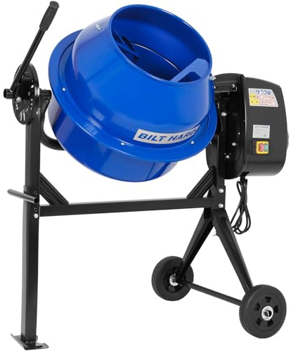 BILT HARD 4 Cu. Ft. Portable Electric Cement Mixer, Electric Concrete Mixer Heavy Duty, with Stand, Wheels, Cart-Mounted Unit, Power Cement Mixing Tools for Stucco, Mortar, Fodder