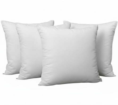 NOVOTEXTIL Relleno de Cojín 50x50 Pack 4 Unidades – Fibra Hueca Siliconada Mullido y Suave – Hipoalergénico y Antiácaros – Firmeza Blanda 470 gr/m² – Relleno Cuadrado para Cojines de Sofá y Cama
