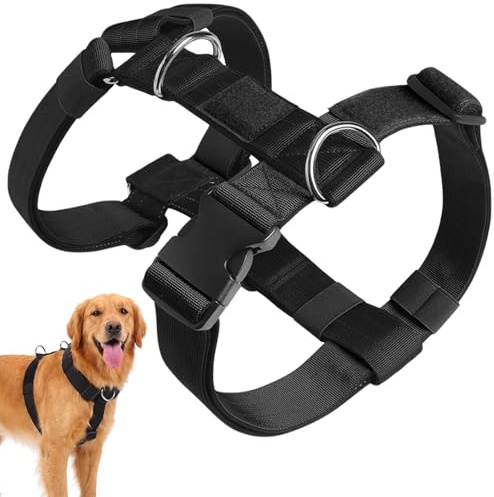 Olcyren No Pull Dog Harness, No Choke Adjustable Dog Harness with Front Back Clips, Anti Pull Breathable Dog Harness, Soft Padded Comfortable Pet Vest for Medium Large Dogs Training Walking (Black, M)