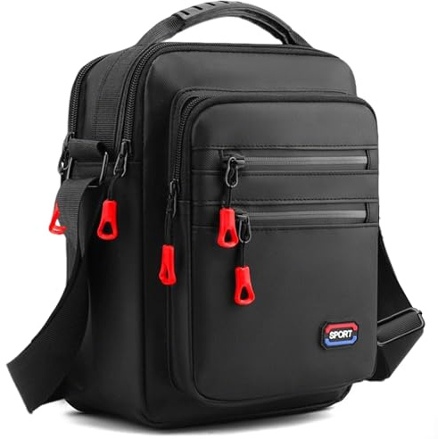 Lesbyit 7-Zipper Men Shoulder Bag Waterproof Cross Body Bag