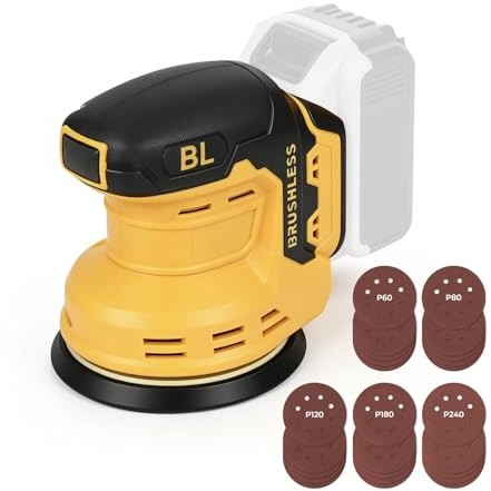 Trådlös slumpmässig orbital-slipmaskin kompatibel med DeWalt 20 V-batteri, 3 hastigheter 9700-19000 RPM, 125 mm borstlös roterande slipmaskin med 25 st sandpapper för slipning och polering av trä