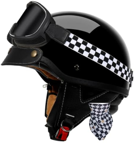 Casque Jet Moto Adulte Demi Casque avec Lunettes Allemand Casques Bols Vintage pour Homme Et Femme Homologué DOTECE Casque Semi-Ouvert Rétro Scooter Vélo Cruiser