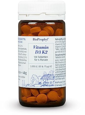 BioProphyl® Vitamin D3 K2-1.000 I.E. natürliches Vitamin D3, 75 µg fermentatives Vitamin K2 (Menachonin) und Acerolafruchtpulver - 120 säuerlich fruchtige Lutschtabletten