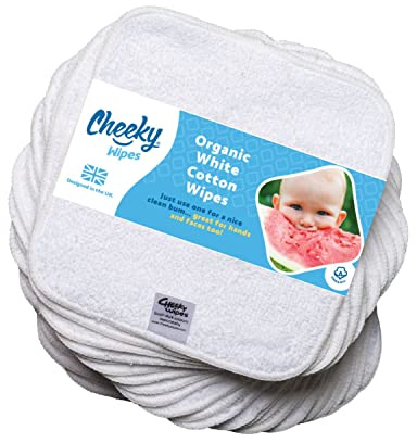 Cheeky Wipes - Bio-Premium-Babytücher aus schwerer Baumwolle, weiß, 25 Stück – 15 x 15 cm