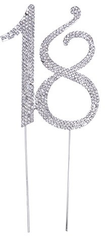 TOYMYTOY 18 Cake Topper for 18th Birthday Party or Anniversary Crystal Rhinestones Decorative Cake Topper for Party Supplies (Silver)