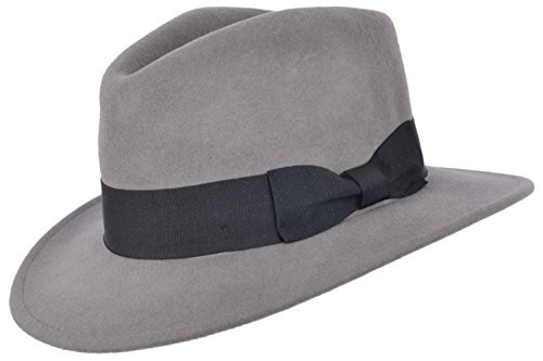 Fedora-Hut für Herren oder Damen, 100 % Wolle mit Ripsband, Trilby-Panama-Hüte, grau, 57