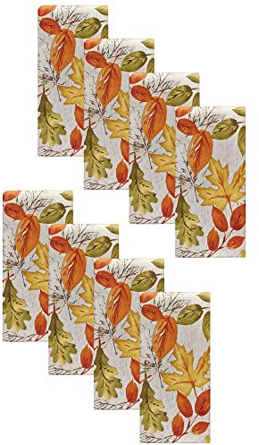 Elrene Fall Printed Fabric Napkins, Polyester, Autumn Leaves, 17 x 17 (Set of 8)