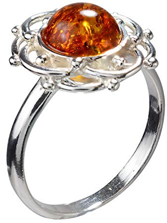 Anillo Adulto de Plata de Ley y Ámbar Báltico Makalya - talla 20
