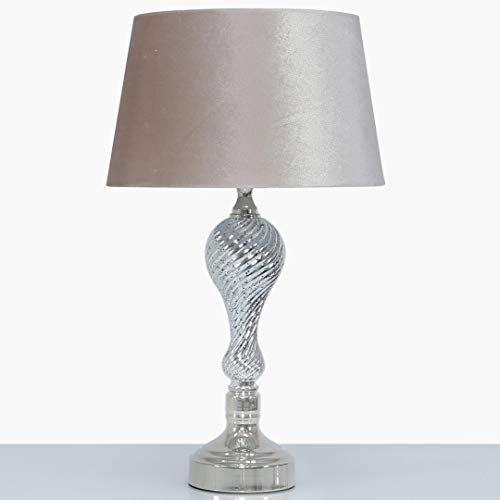 AngraveHome Silver Mercury Glass Table Lamp and Champagne Velvet Shade Home Light