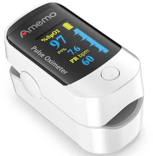 Pulse Oximeter, OLED Display Oxygen Monitor Fingertip, Blood Oxygen Saturation Monitor (SpO2) with Carrying Case, Batteries and Lanyard