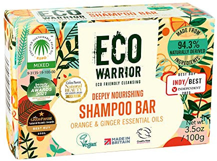 Eco Warrior Tiefenpflegendes Shampoo Bar, vegan, tierversuchsfrei, natürlich, ohne SLS oder Parabene, umweltfreundliche Reinigung, feuchtigkeitsspendendes ätherisches Öl aus rosa Ton, reines Orange