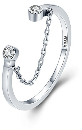 Minimalist Sterling Silver Stackable Rings Adjustable CZ Chain Eternity Engagement Wedding Band Ring for Women Girls