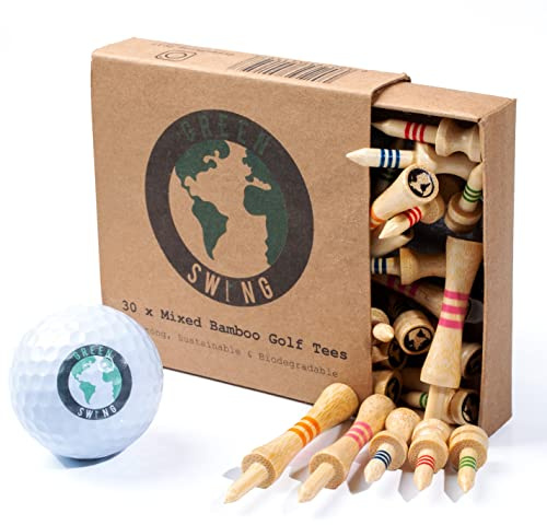 Green Swing Bamboo Golf Tees Mixed Sizes | Strong Sustainable Biodegradable | 30pcs
