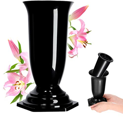KADAX Vase Funéraire en Plastique pour Fleurs, Résistant aux Intempéries, Décoration de Cimetière (15 cm, Noir)