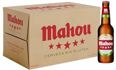 Mahou 5 Estrellas Sin Gluten, Cerveza Lager Dorada, Pack 24 Botellines 33cl