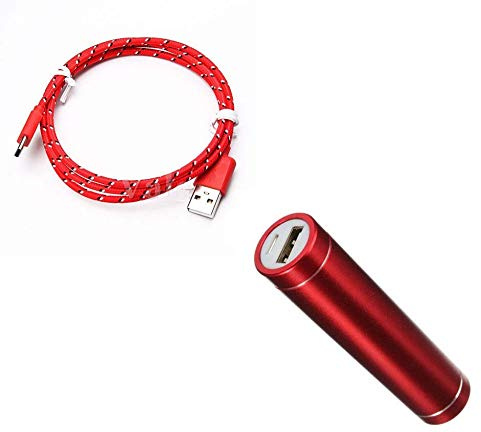 Pack Batterie pour Microsoft Surface Pro X Smartphone Type C (Cable Tresse 3m + Batterie Chargeur Externe) Android 2600mAh (Rouge)