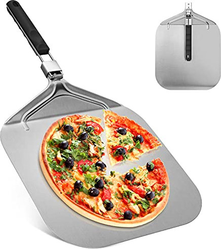 UIHOL Pala per Pizza Corta, Professionale 63,2 x 32cm, Supporto di una Grande Superficie, con Manico Forata Pieghevole per Forno e Barbecue per Cuocere Pane, Longueur Totale 63,2cm