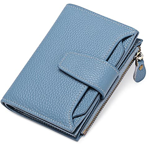 SENDEFN Women's RFID Blocking Leather Small Compact Bi-fold Zipper Pocket Wallet Card Case Purse with ID Window