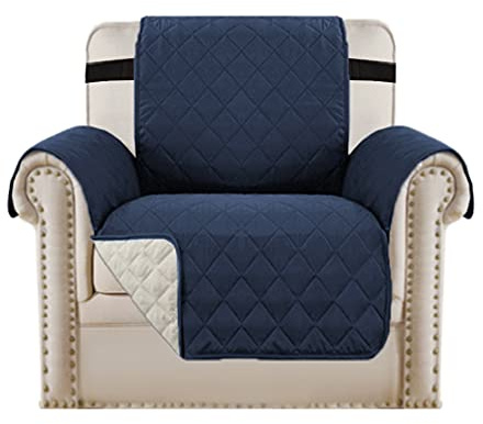 Bestenrose Sesselschoner Sesselauflage Relax mit Armlehnen Sofabezüge wasserdichte Sessel Überwurf Sofa Protector mit Riemen für Wohnzimmer Schutz Haustier Abdeckung (1 Seater, Dunkelblau)