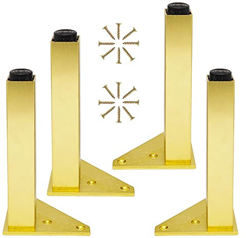 Table Legs Metal, 4 Pcs Modern Furniture Legs Adjustable, Bathroom/ Kitchen Replacement Legs, Diy Sofa Legs, Cabinet Legs, Bed Legs, Desk Legs, Coffee Table Legs, Furniture Feet,Gold-30cm(11.8in)
