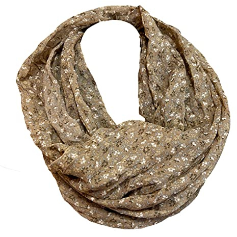 J26 Blume Blümchen Rose Seide Sommer Loop Farbverlauf Silk Uni Rundschal Schlauchschal Stola Schal leicht (Khaki), 160 x 48cm